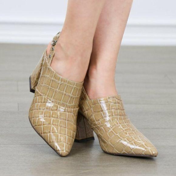 Nude Pointy Toe Faux Croc Print Ankle Boots - Picture 8 of 8